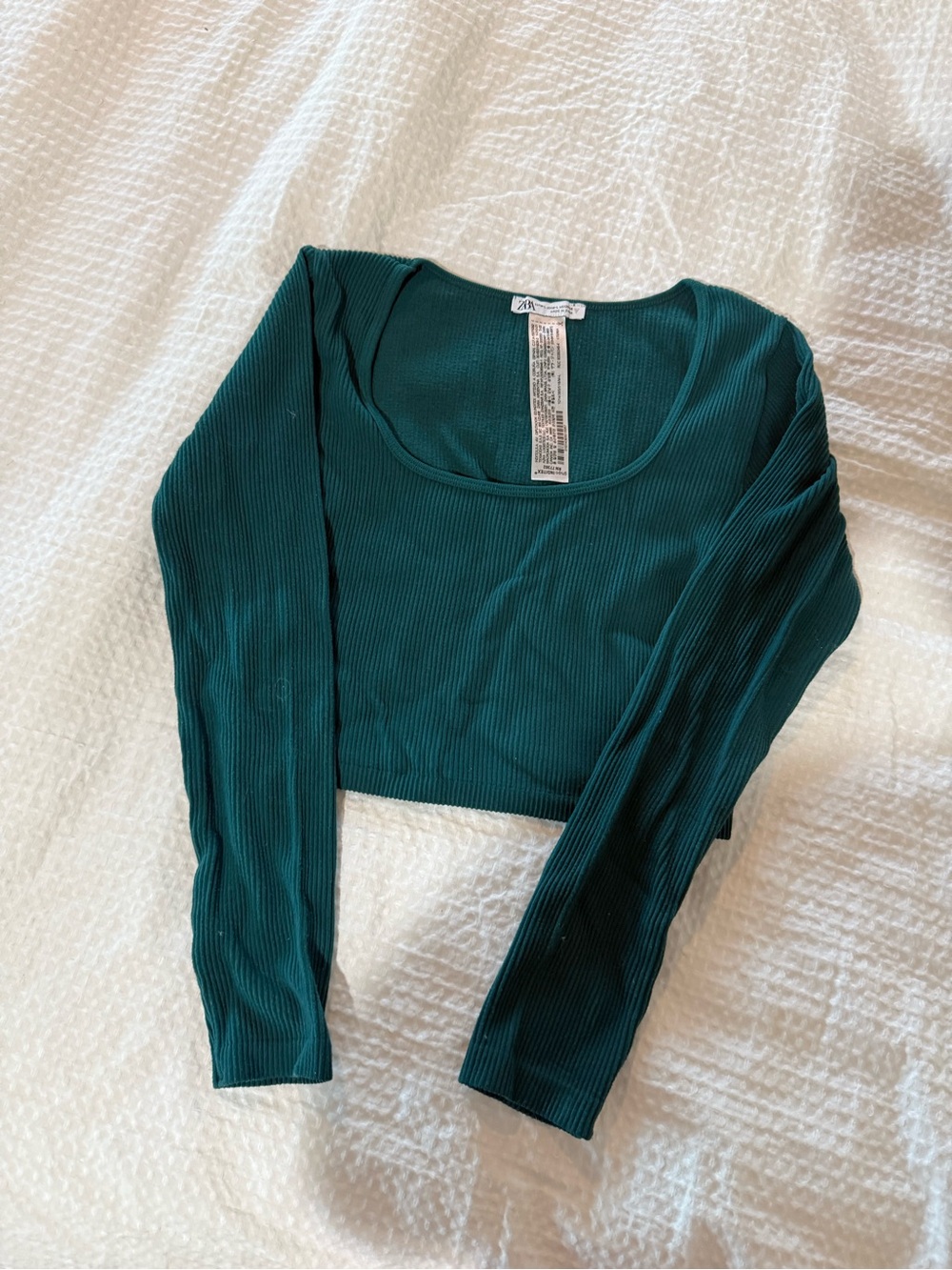 Ribbed Long-Sleeve Crop Top in Green